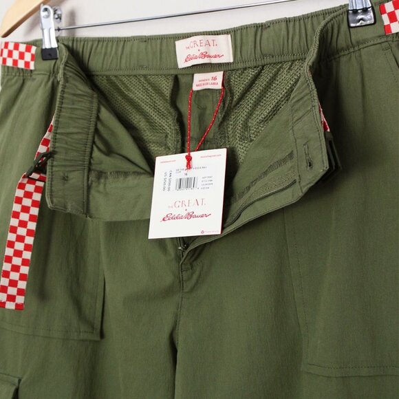 NEW The Great. + Eddie Bauer The Canvas Hiking Cargo Pants 16 Olive Green $150 - Picture 6 of 16
